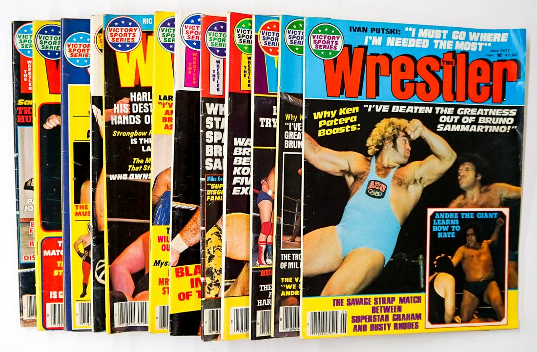The Wrestler Magazine (14): The Wrestler - Pro Wrestling Magazines group of (14). Includes the years 1975 - 1983. Provenance: Estate of James Baldwin Baker, Cornelius Oregon. If lot is absent of a condition report a condition re