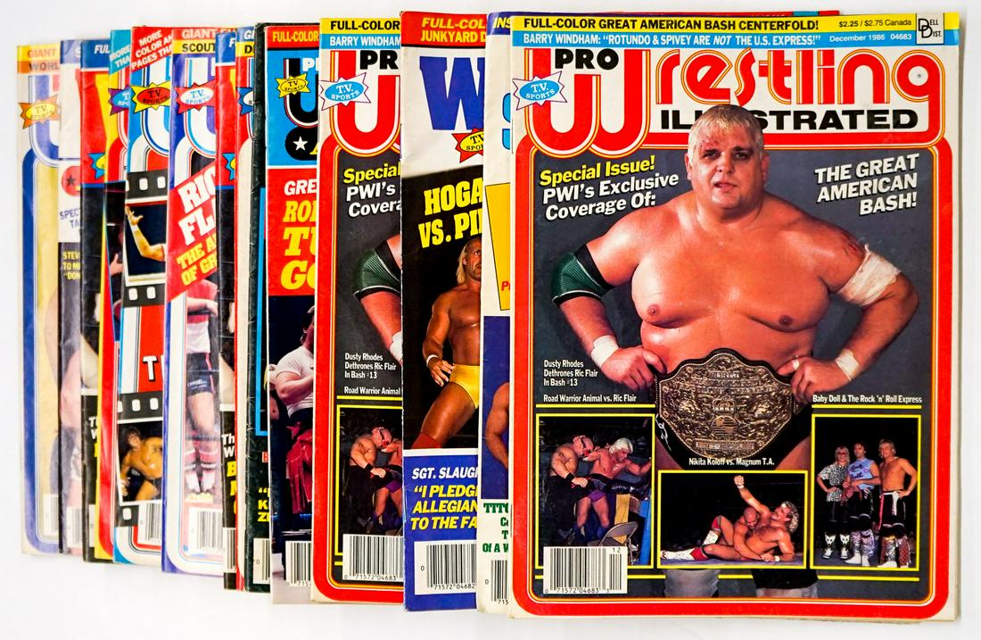 Pro Wrestling Illustrated Magazine (14): Pro Wresting Illustrated Magazines group of (14). Includes years 1983 - 1987. Provenance: Estate of James Baldwin Baker, Cornelius Oregon. If lot is absent of a condition report a condition report may