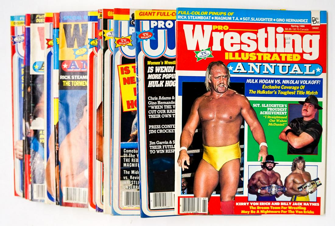 Pro Wrestling Illustrated Magazine (14): Pro Wrestling Illustrated Magazines group of (14). Includes years 1983- 1989. Provenance: Estate of James Baldwin Baker, Cornelius Oregon. If lot is absent of a condition report a condition report may