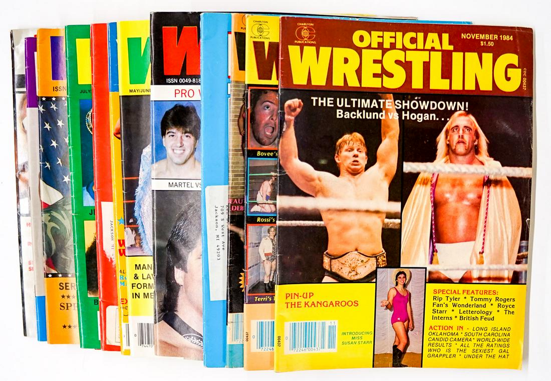 Vintage Wrestling Magazines (14): Vintage Wrestling - Pro Wrestling Magazines group of (14). Includes years 1984 - 1986. Provenance: Estate of James Baldwin Baker, Cornelius Oregon. If lot is absent of a condition report a condition r