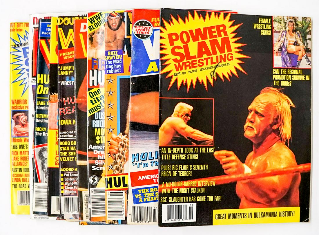 Assorted Wrestling Magazines (12): Assorted Pro Wrestling Magazines group of (12). Features: Hulk Hogan on cover. Includes years 1985 - 1992. Provenance: Estate of James Baldwin Baker, Cornelius Oregon. If lot is absent of a condition