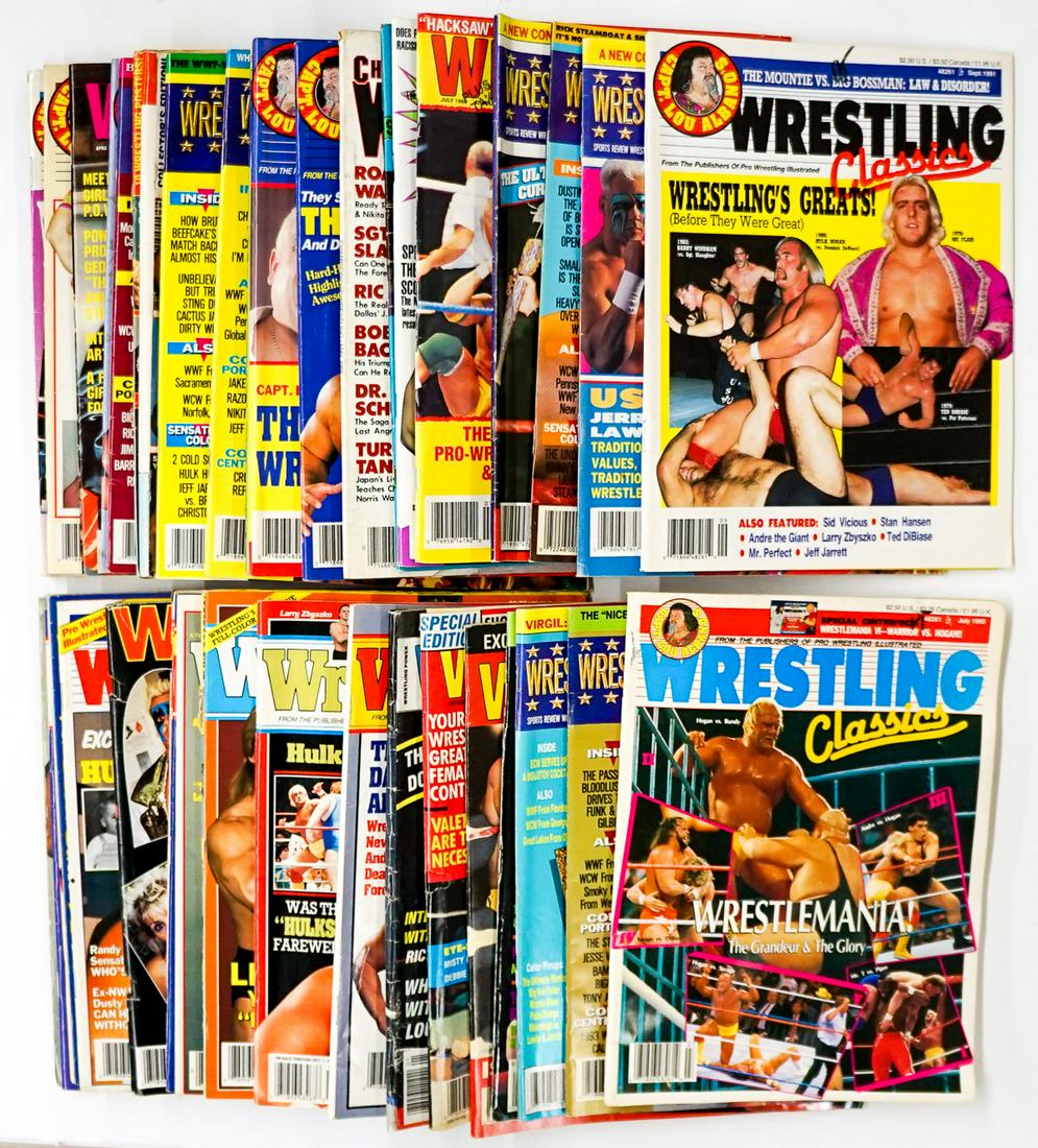 Wrestling Magazines Assorted (40): Assorted Pro Wrestling Magazines group of (40) Various issue years. Provenance: Estate of James Baldwin Baker, Cornelius Oregon. If lot is absent of a condition report a condition report may be reques