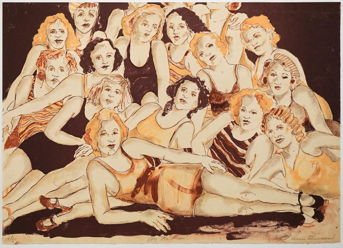 Ann Chernow Large Hand Signed Lithograph: Ann Chernow (b.1936, Connecticut) hand signed and numbered lithograph. Catalog Raisonne No.17, issued 1980. Signed in pencil 'Ann Chernow' lower right, titled in pencil 'By The Sea' lower center and n