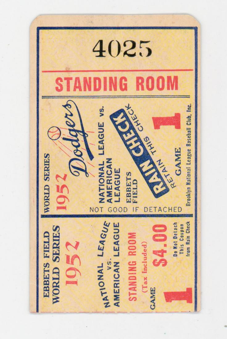 Original 1952 World Series Ticket Stub Game 1 (1 of 2)