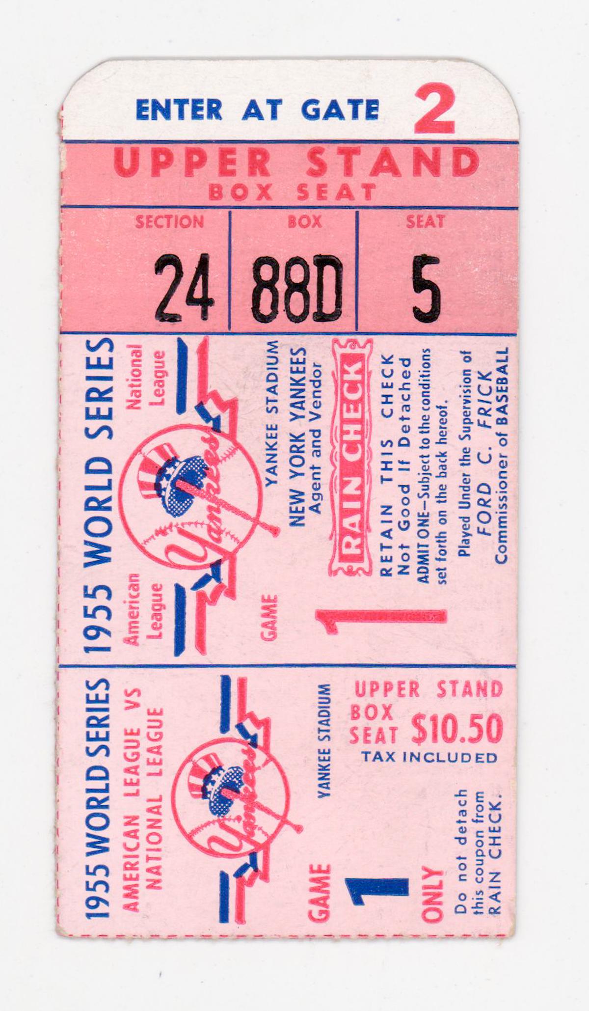 Original 1955 World Series Ticket Stub Game 1 (1 of 2)