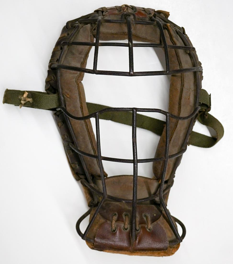 Antique Catchers Mask With Throat Protector (1 of 3)