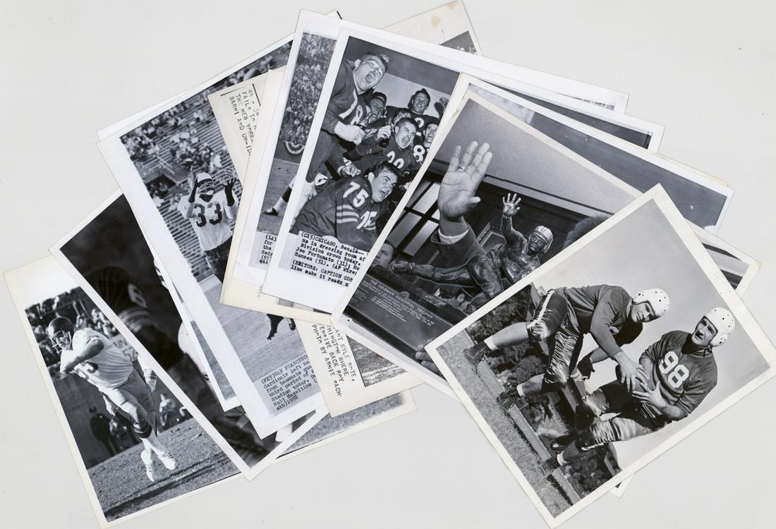 Football Press, Wire and Publicity Photos (12): A group of (12) vintage football wire, press and/or publicity photos. They measure from 6.625-in. x 8.375-in. to 8-in. x 10-in. Includes Roger Staubach, Paul Hornung, Archie Griffin, Jim Brown, Jon Ar