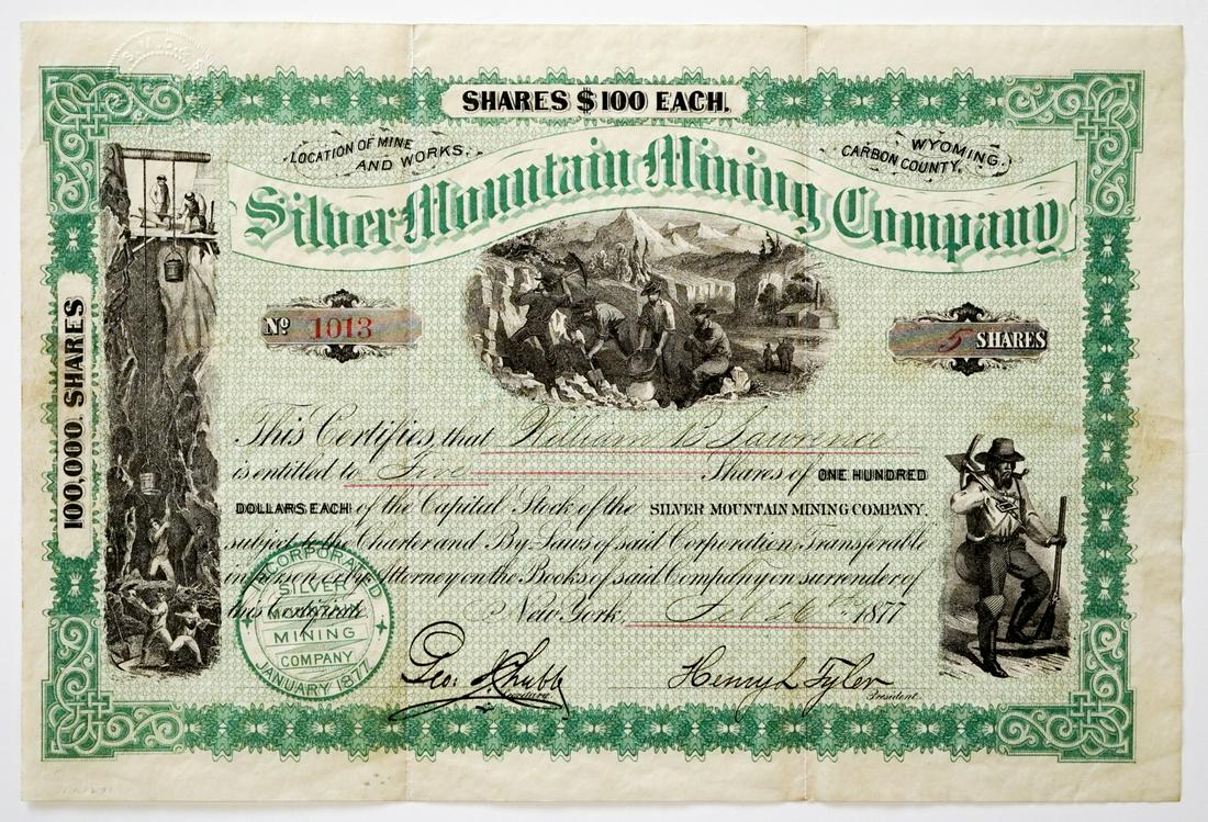 1877 Silver Mountain Mining Company Certificate (1 of 2)
