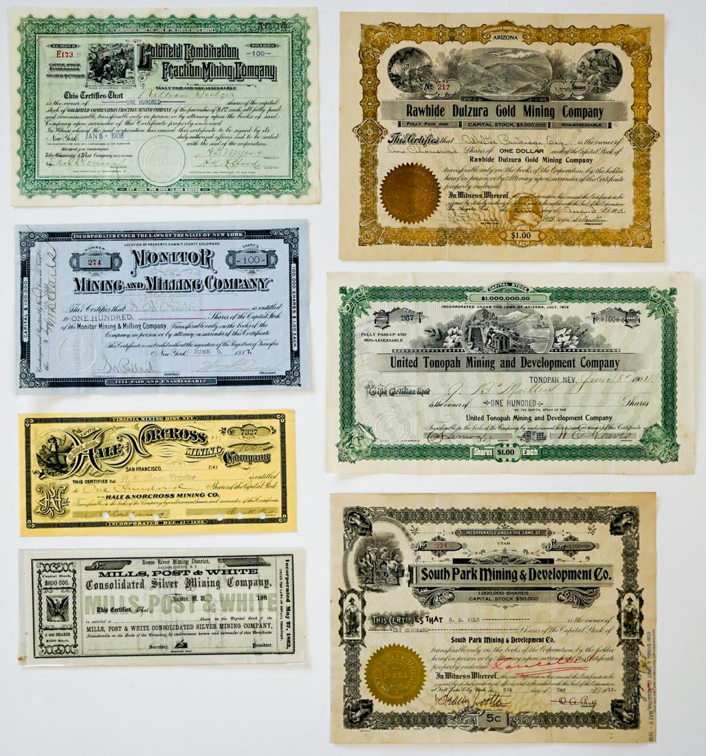 1860's-1918 Group of Mining Stocks (7) (1 of 3)