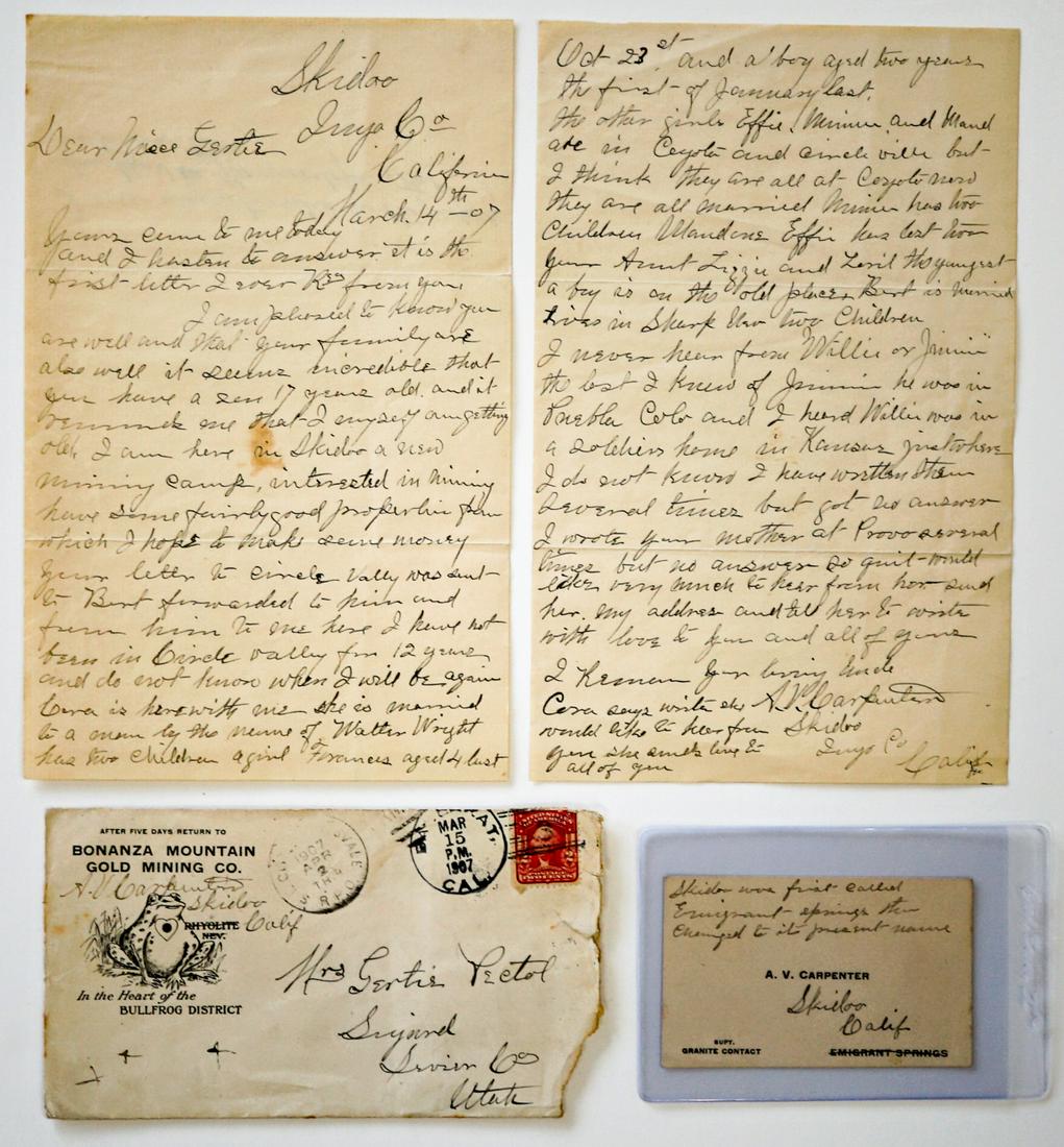 [Skidoo, California, Ghost Town, Mining] Letter (1 of 4)