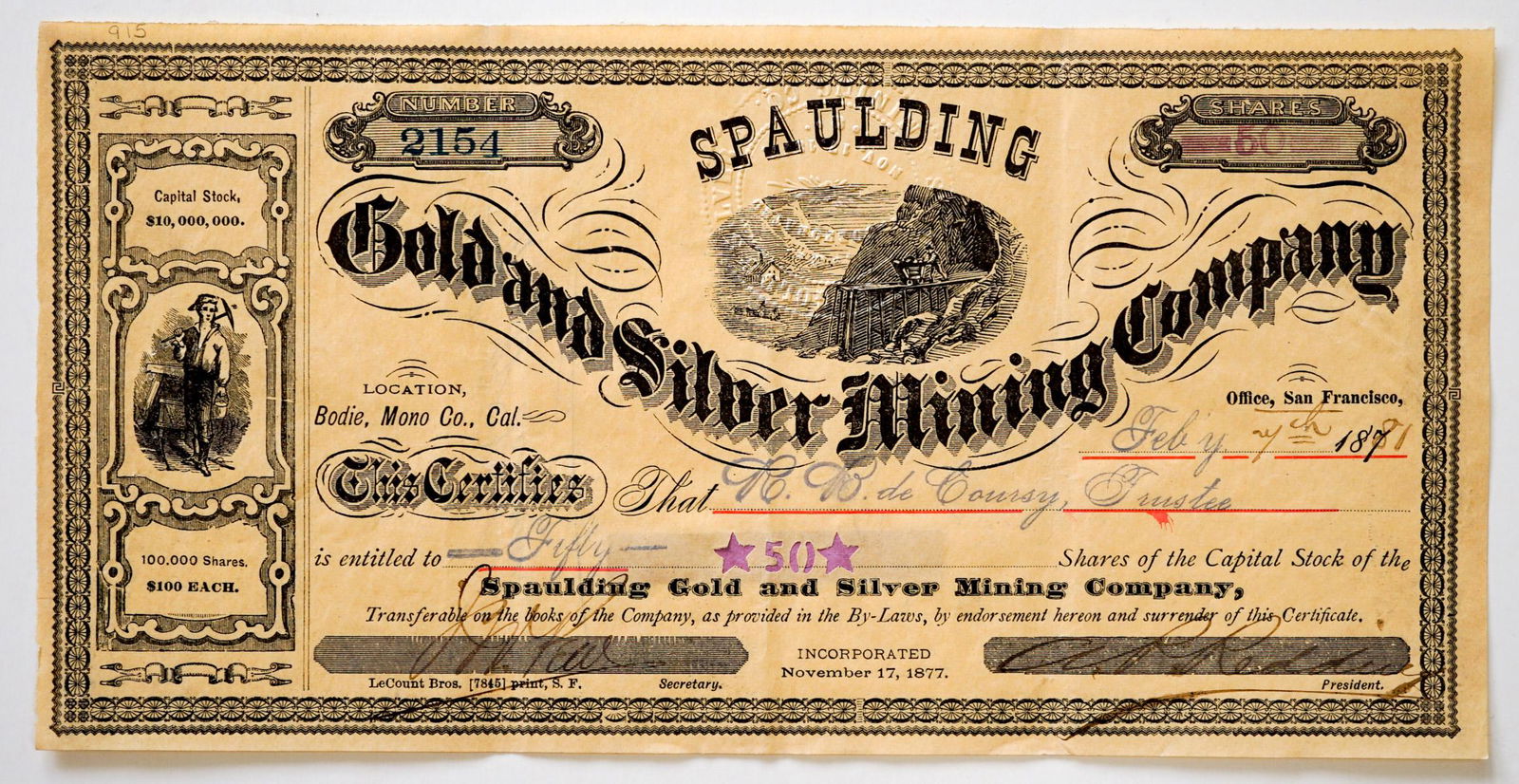 1881 Spaulding Gold and Silver Mining Company (1 of 2)