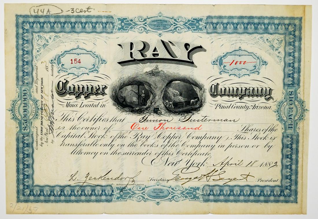 [Pinal County, Arizona] Ray Copper Company 1883 (1 of 2)