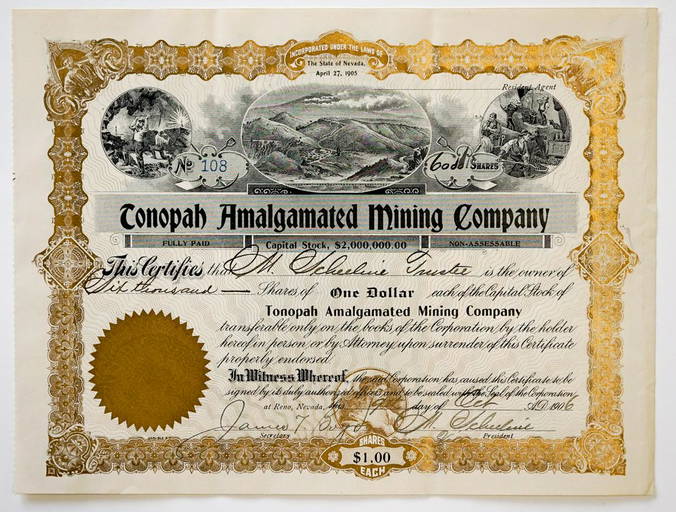 Tonopah Amalgamated Mining Company Stock 1906