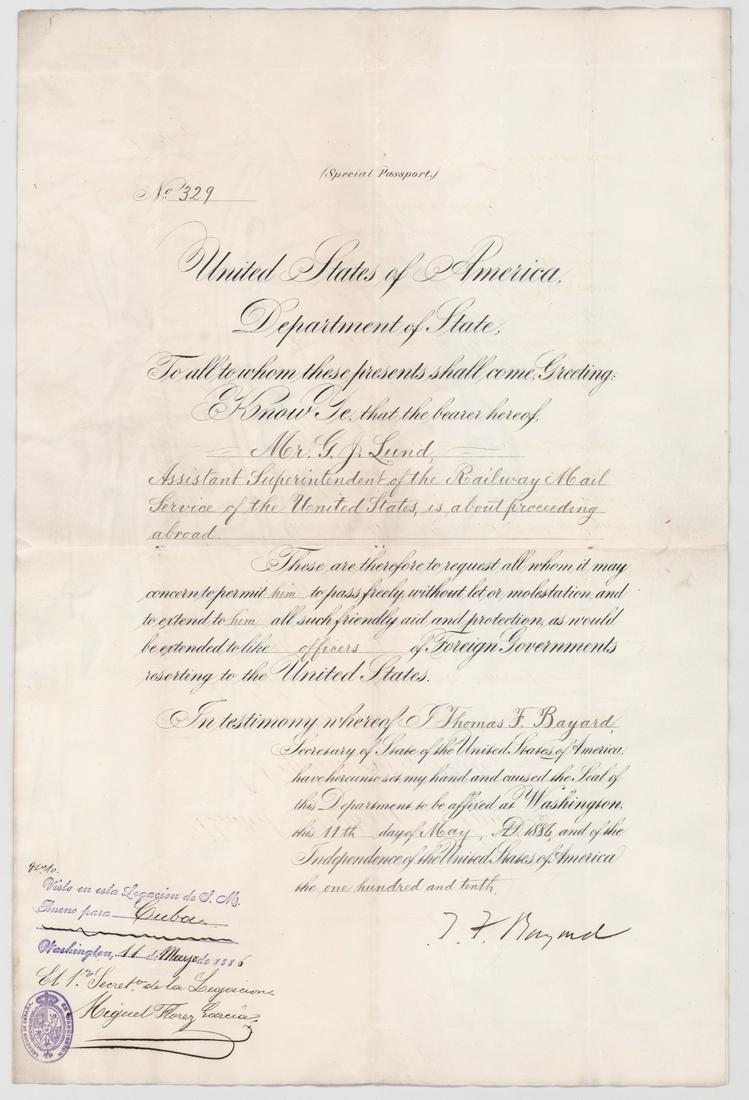 1886 Oversized U.S. Special Passport to Railway (1 of 5)