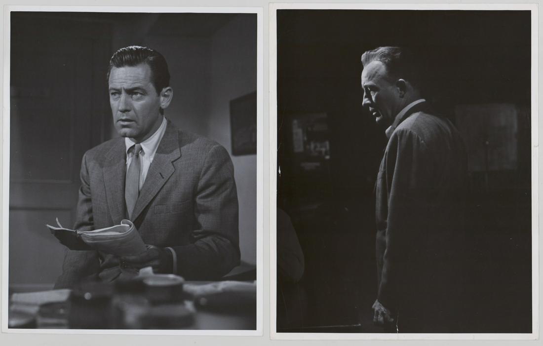 Bing Crosby, William Holden in Country Girl 11x14: Bing Crosby and William Holden in Country Girl (1954) glossy black and white photos on single0weight paper. They measure approximately 10.5-in. x 13.25-in. VG/VG-EX condition. Provenance: Formerly the