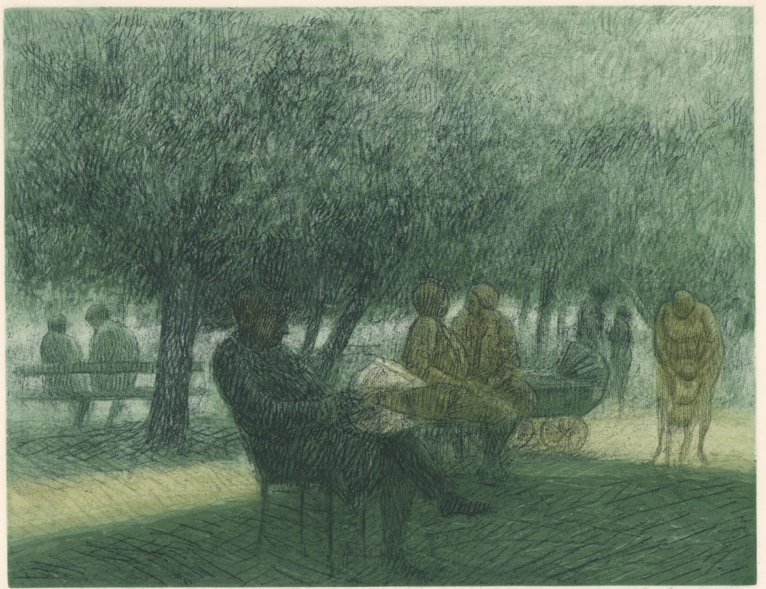 Harold Altman Etching [Reading Man]: Harold Altman (Pennsylvania, France 1924 - 2003) etching. Signed by artist in pencil lower right. Titled 'Reading Man' in pencil lower center. Numbered '14/100' in pencil lower left. Measures 13.125-i