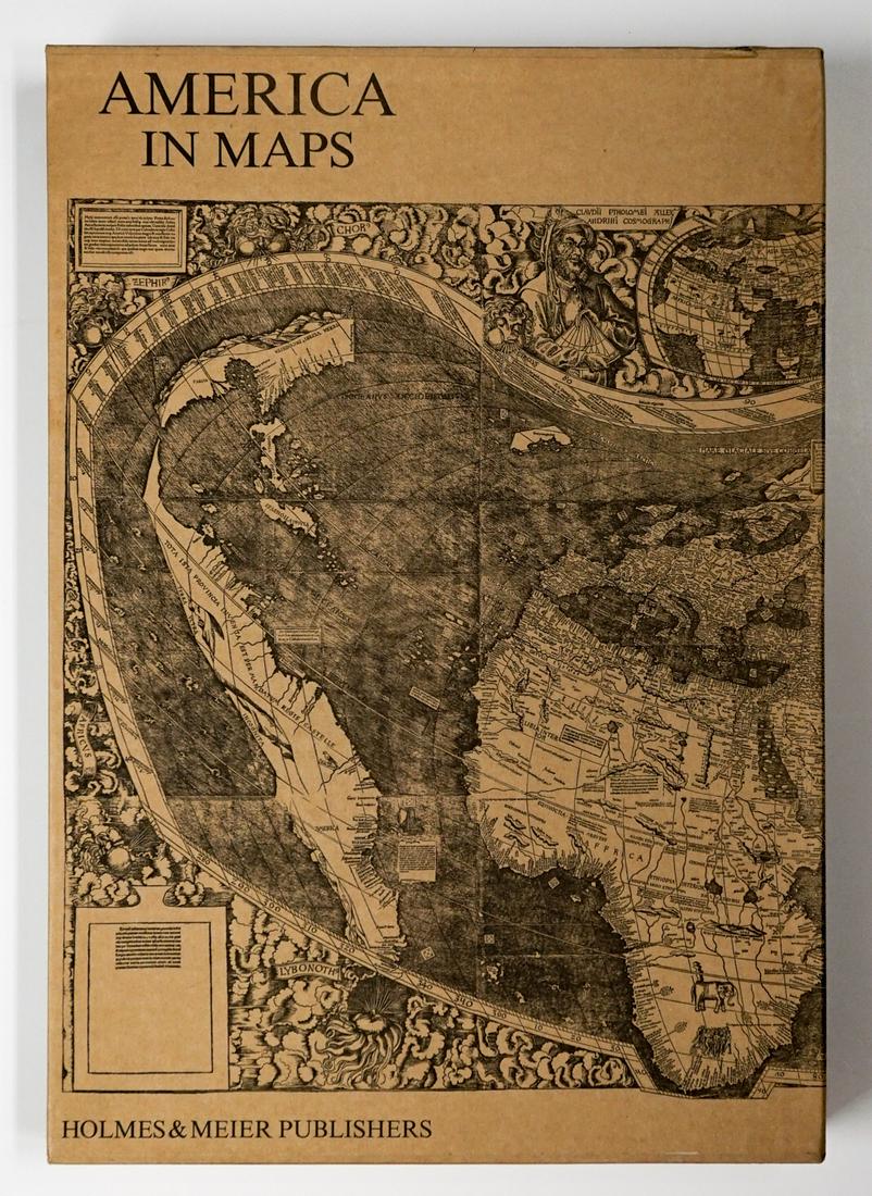 America in Maps by Egon Klemp LTD 1976: America in Maps compiled by Egon Klemp. Number 700 of 1200 copies. Map facsimile plates with descriptions. Green cloth with white lettering in publishers slipcase. New York and London: Holmes and Meie