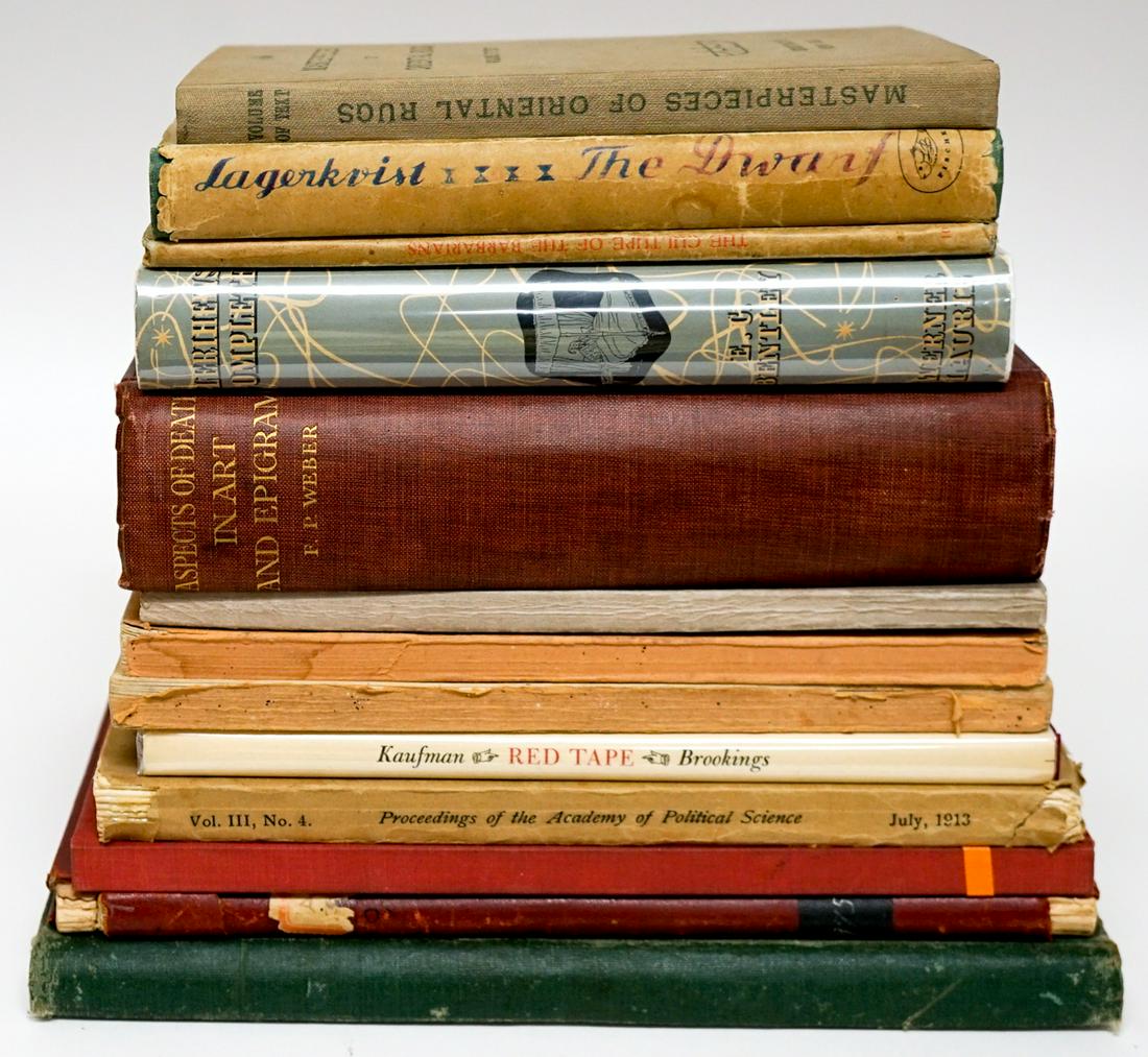 Assorted Non-Fiction (13) Books: Group of thirteen assorted non-fiction books. Includes: 1) Red tape by Herbert Kaufman. 1977 2) The Louisiana Purchase by Binger Hermann. 1898. 3) Laws of Vermont. 1857 4) Aspects of Death in Art and 