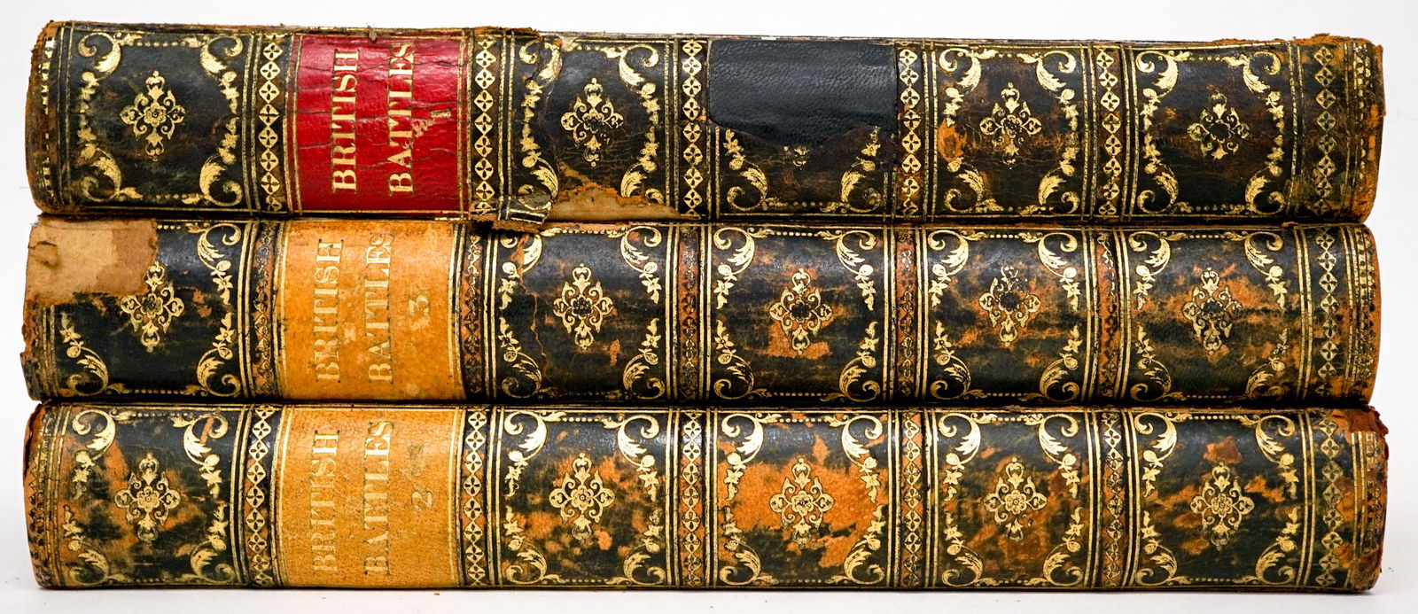 British Battles on Land and Sea (3V): British Battles on Land and Sea by James Grant. Volumes I through III. Undated. Circa 1875. Cassell Petter and Galpin. Owner name inside front cover. Set measures 10.25 in. x 7.5 in. x 4 in. If lot is