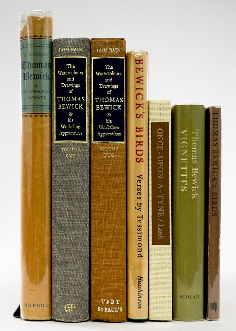 Thomas Bewick (7) Illustrated Books: Group of seven Thomas Bewick (English wood-engraver and natural history author; 1753-1828) illustrated books. Includes: 1) Thomas Bewick's Birds. 1982, first MIT edition. 2) The Watercolours and Drawi