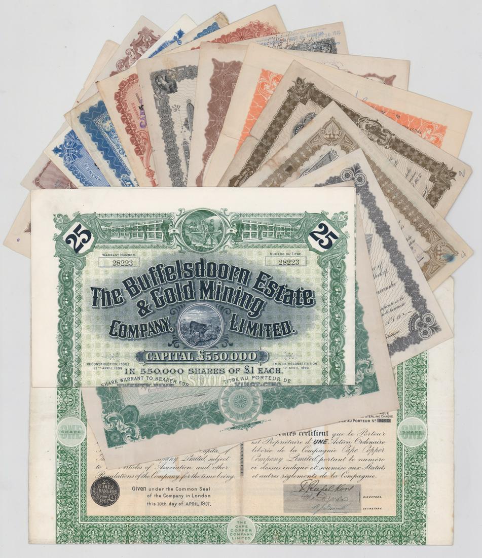 Railroad Companies Stocks and Bonds (14): A group of Railroad Stock Certificates (12) and Bonds (2). We ship most items in this auction in house and gladly combine shipping if possible of multiple items. Provenance: David Cressey Collection.