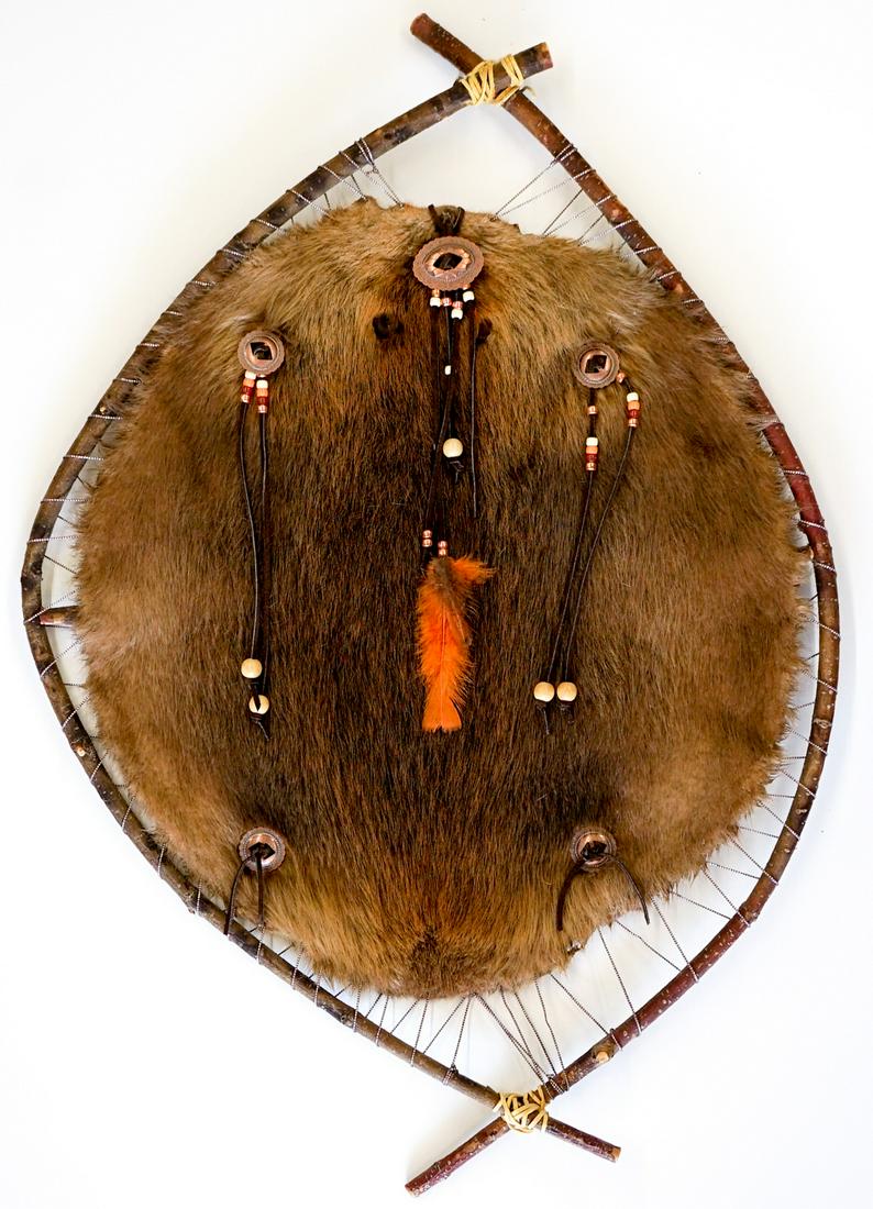 Tanned Beaver Hide on Willow Branch Hoop: Tanned Beaver Hide on Willow Branch Hoop. Measures 36-in. x 25-in. Excellent condition with no damage or repairs of any kind. Provenance: Vernon Siepert estate. If lot is absent of a condition report 