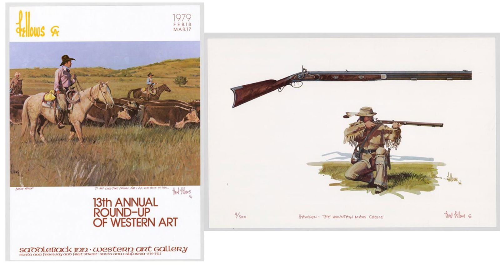 Fred Fellows Signed and Numbered Print, Poster: Fred Fellows signed print and exhibition poster. They measure 11.5 in. x 17.5-in. and 23-in. x 17-in. Both are in excellent condition or better. Both are unframed, loose and not glued or mounted. If l