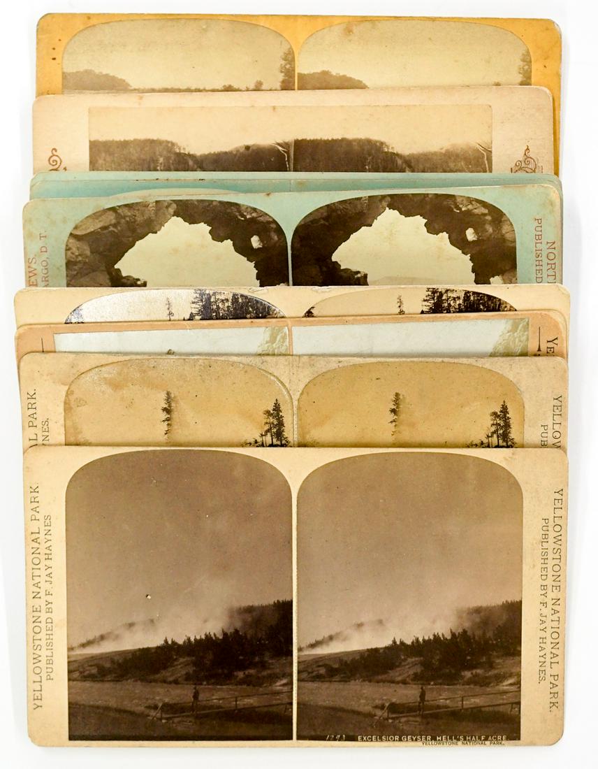 F. Jay Haynes Antique Yellowstone Views (10): F. Jay Haynes antique stereoviews (9) and one by Continent Stereoptic. Condition varies. From a non-smoking home and free of any odors. Provenance: Bob Borcherdt collection. If lot is absent of a cond
