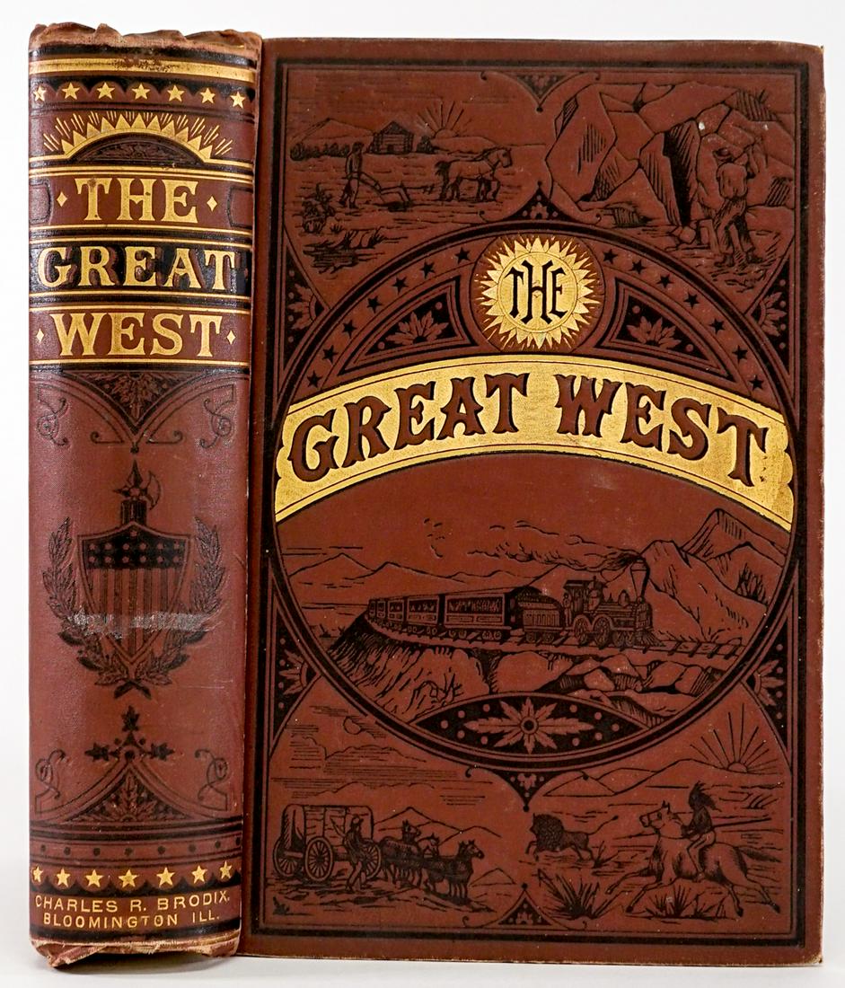 The Great West by Hayden 1880: The Great West by F. V. Hayden. 1880. Charles R. Brodix, Bloomington, Illinois. 528 pp. Illustrated. Brown cloth with decorative covers. Measures 10 in. x 7 in. x 2 in. From a non-smoking home and fre
