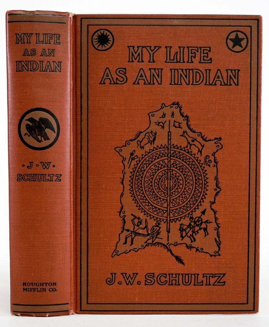 My Life As An Indian by J.W. Schultz 1907: My Life As An Indian by J.W. Schultz. Interior pages EX+/NrMt, covers and spine EX. Measures 8.25-in. x 5.5-in. Provenance: Bob Borcherdt collection. If lot is absent of a condition report a condition