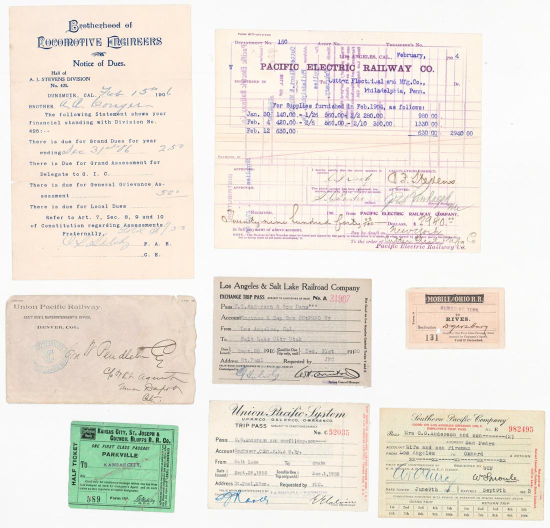 Group of Antique Railroad Ephemera (8): A group of eight antique railroad ephemera. Condition varies. If lot is absent of a condition report a condition report may be requested via email. Buyer must view photographs or scans to assist in de