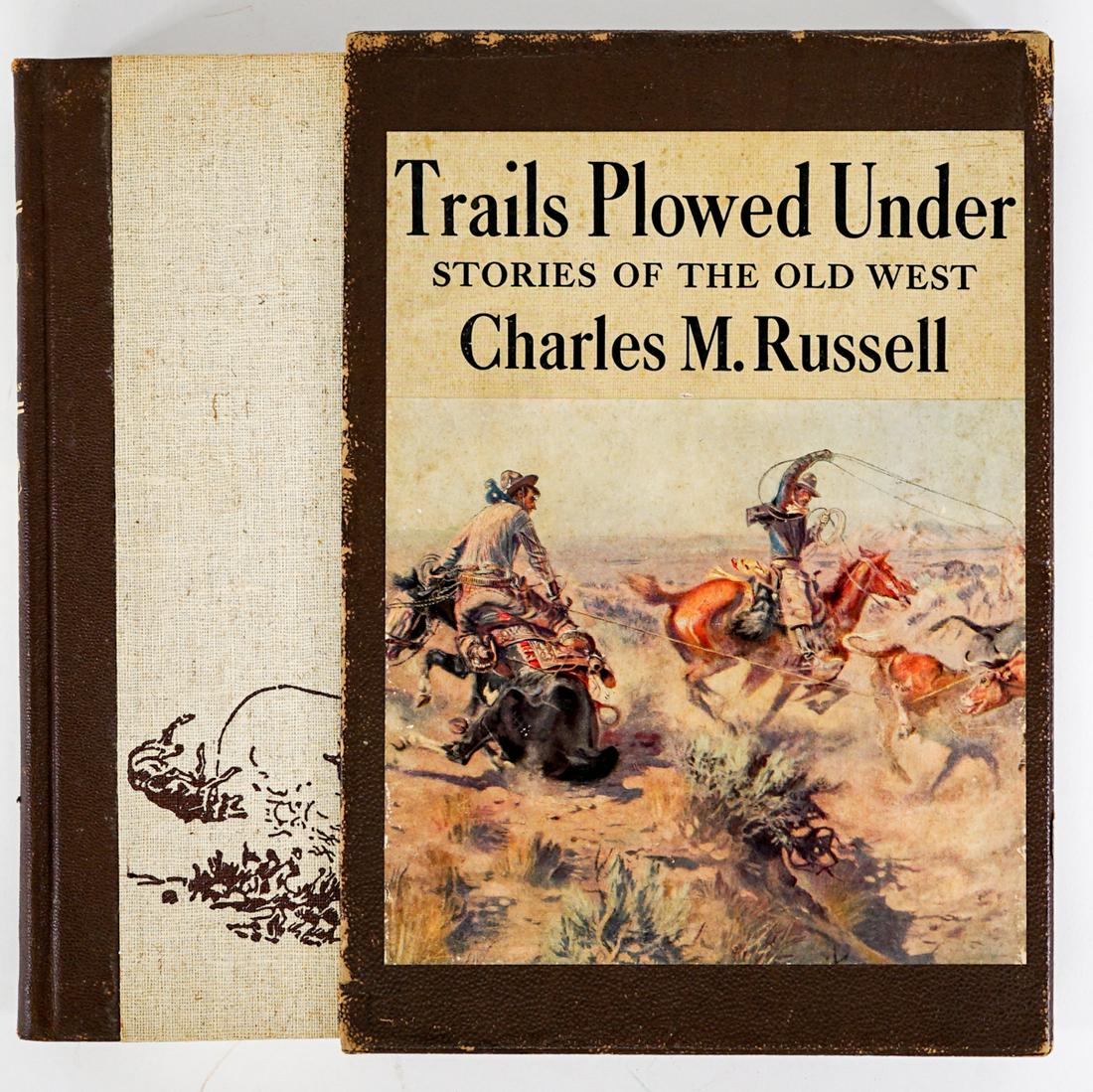Trails Plowed Under Charles Russell 1943 SCARCE: SCARCE Trails Plowed Under by Charles M. Russell. 1943 with slipcase. Doubleday, Doran and Co., Garden City, New York. 210 pp. Illustrated. Measures in case. 11 in. x 7.5 in. x 1.5 in. From a non-smok