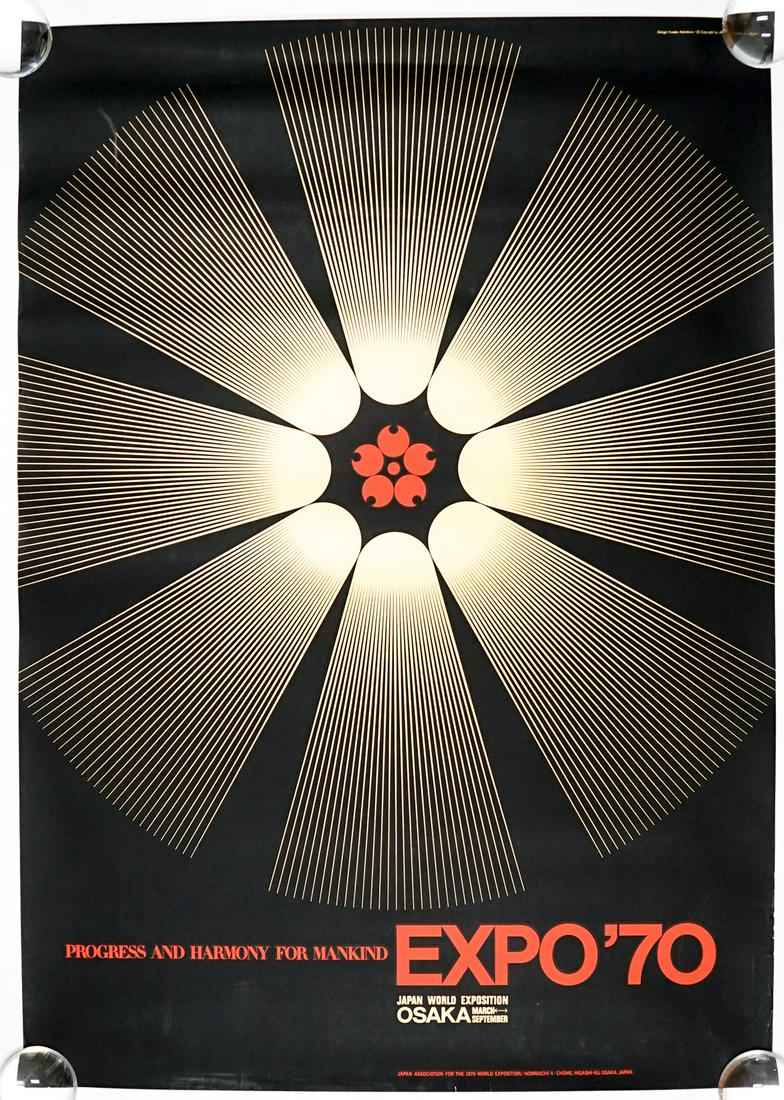 Yusaku Kamekura for 1970 EXPO '70 Original Poster: Yusaku Kamekura 1970 EXPO Osaka, Japan original poster. Provenance: Estate of an EXPO organizer. Copyright date of 1967 upper right, dated 1970 lower right. Obtained at the EXPO and brought home rolle