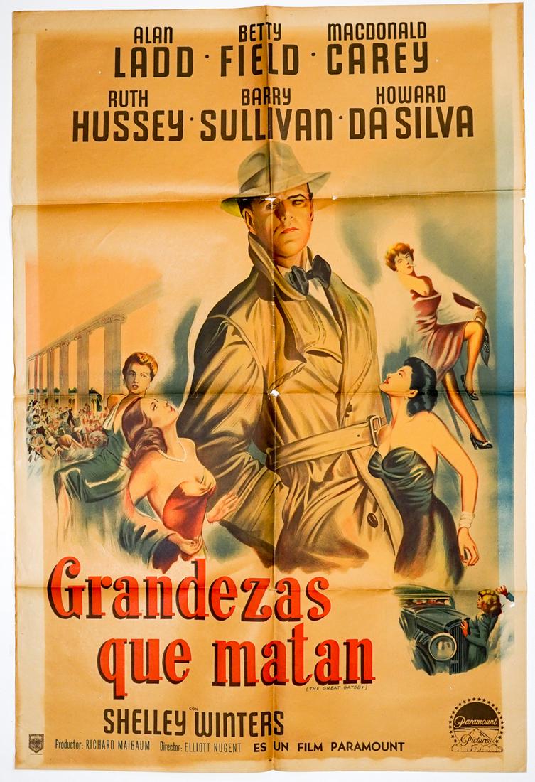 The Great Gatsby Argentinian Movie Poster: The Great Gatsby Argentinian one sheet movie poster. Measures 29-in. x 43.5-in. In fair condition with toning and tape on verso. Unframed, loose and not glued or mounted. If lot is absent of a conditi