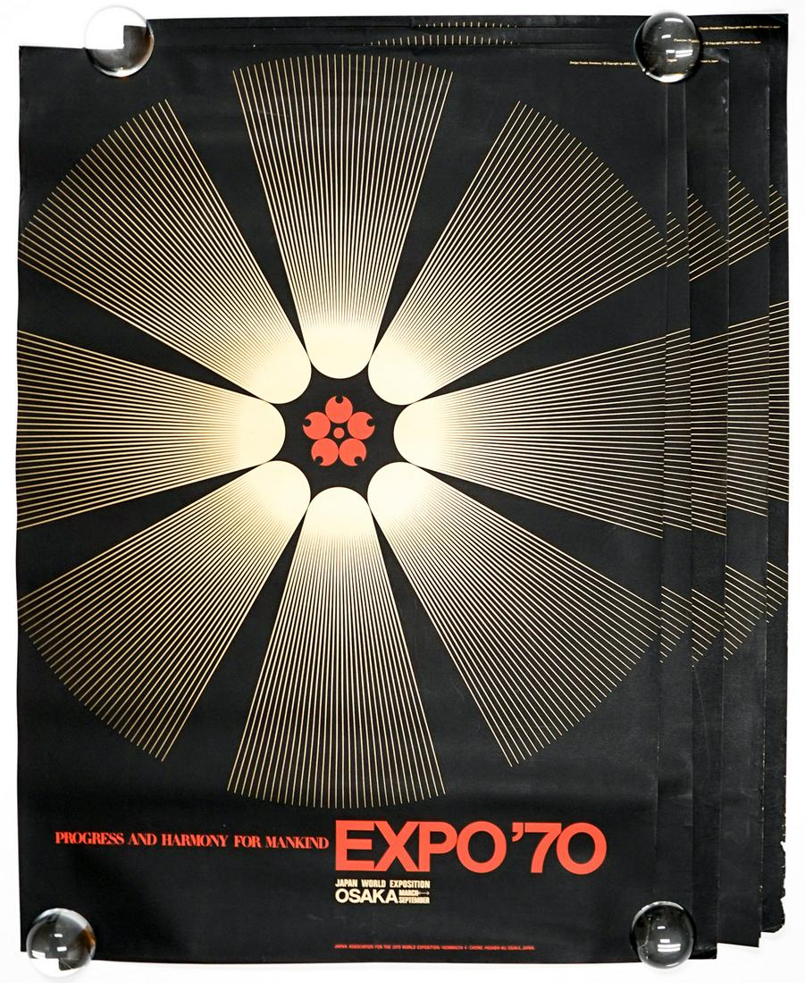 Yusaku Kamekura for 1970 EXPO '70 Original Posters: Yusaku Kamekura 1970 EXPO Osaka, Japan original posters (5). This is the last of these consigned. Provenance: Estate of an EXPO organizer. Copyright date of 1967 upper right, dated 1970 lower right. O