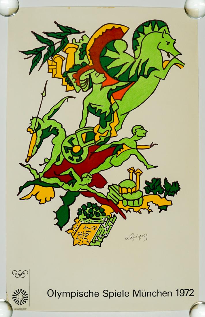Charles Lapicque (1898 - 1988): Charles Lapicque (1898 - 1988) signed 1972 Olympics print. Measures 39.75-in. x 25-in. Excellent condition. If lot is absent of a condition report a condition report may be requested via email. Condit