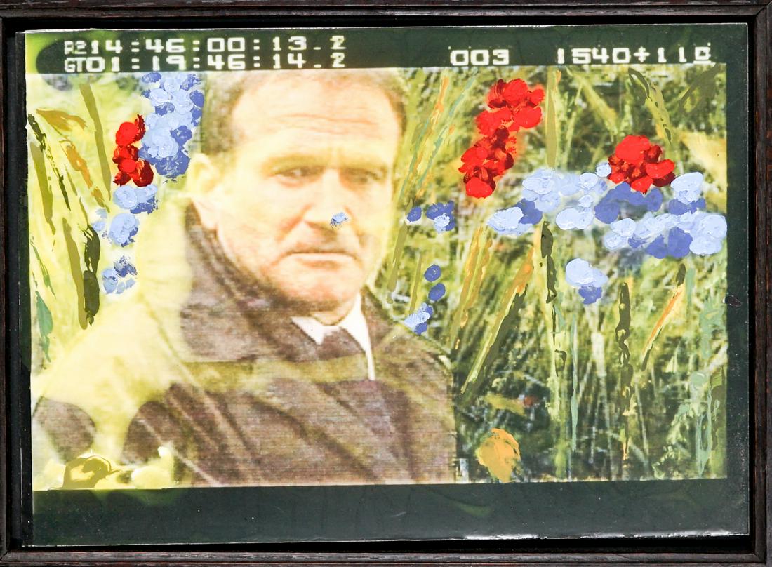 What Dreams May Come; Hannock SIGNED: Stephen Hannock painted still from 'What Dreams May Come' 1998. Robin Williams. Framed. Signed on verso, 'Best Wishes for Robert O.' 2009. Measures 13 in. x 16.5 in. Provenance: Formerly the personal 