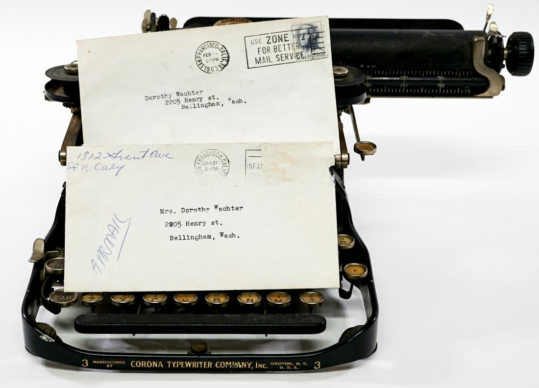 Margo St. James Personal Portable Typewriter: [Women's Movement, Prostitution] From the Margo St. James collection, Margo's personal Corona portable typewriter. Measures 10.5-in. x 11-in. x 6.25-in. Provenance: Margo St. James Collection. Margo S