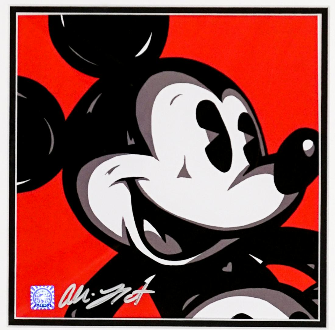 Allison Lefcort Signed Mickey Mouse Lithograph: Allison Lefcort signed Mickey Mouse framed lithograph. Measures 9.5-in. x 9.5-in. sight size and 20.5-in. x 20.5-in. framed. Print appears to be in NrMt/Mt condition, not inspected out of framing. Fra