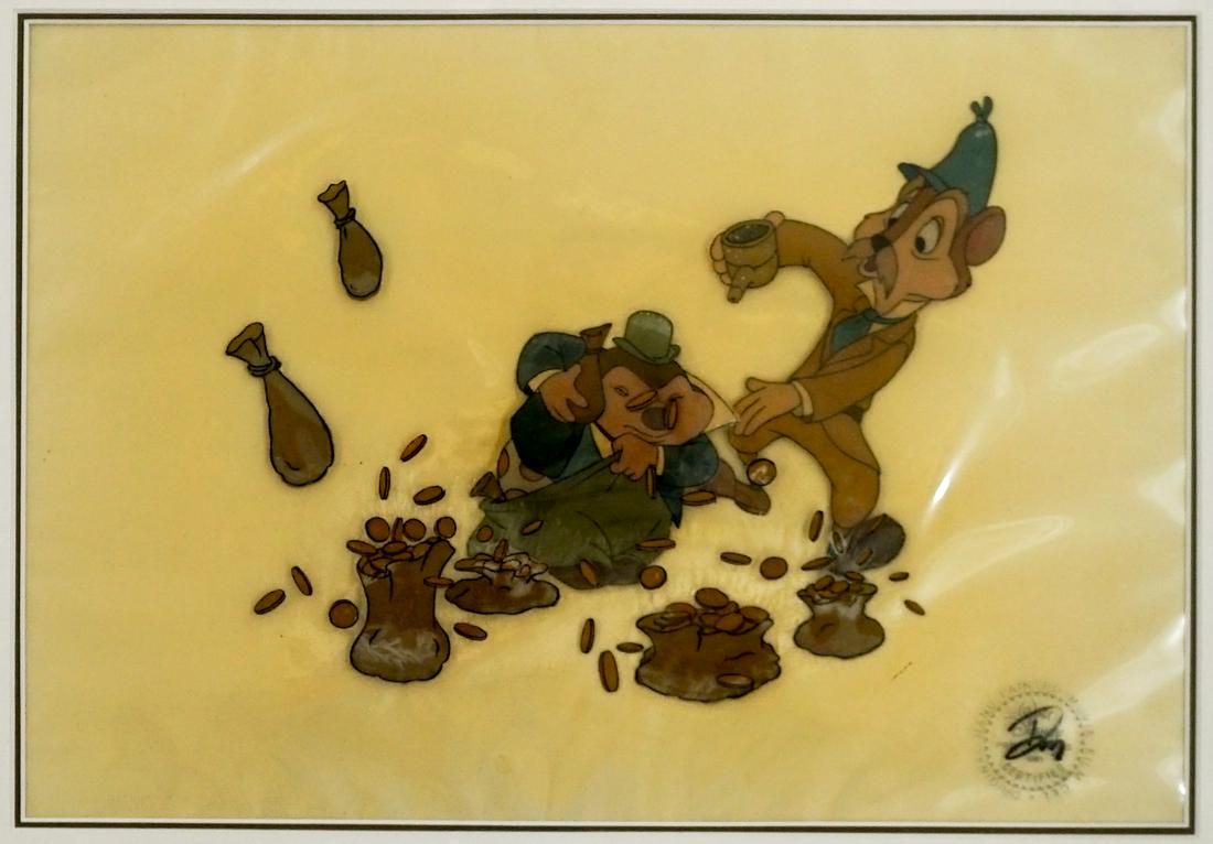 Mickey's Christmas Carol Original Cel: This is an original painting actually used in Walt Disney Productions "Mickey's Christmas Carol". This cel was used in the production of the 1983 featurette. Measures 9.75-in. x 14.5-in. sight size (s