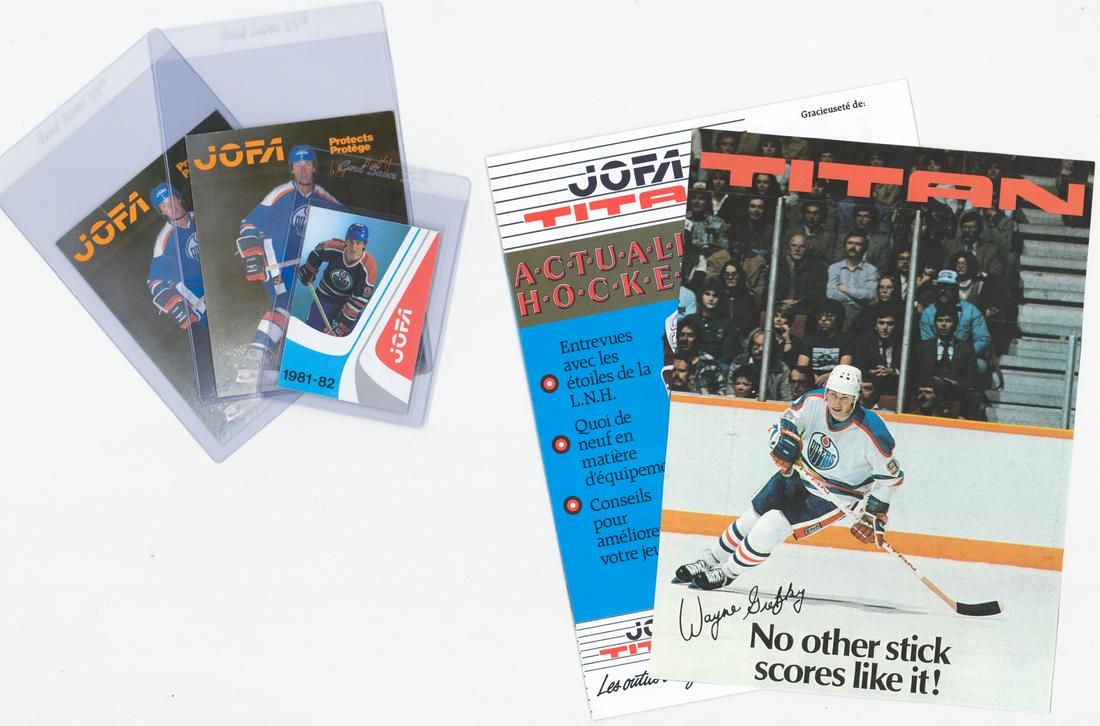 Wayne Gretzky Jofa and Titan Promotional Materials: Wayne Gretzky Jofa and Titan group of promotional materials. EX-MT/NM or better. Provenance: Private Collection, Huntington Beach, California. If lot is absent of a condition report a condition report