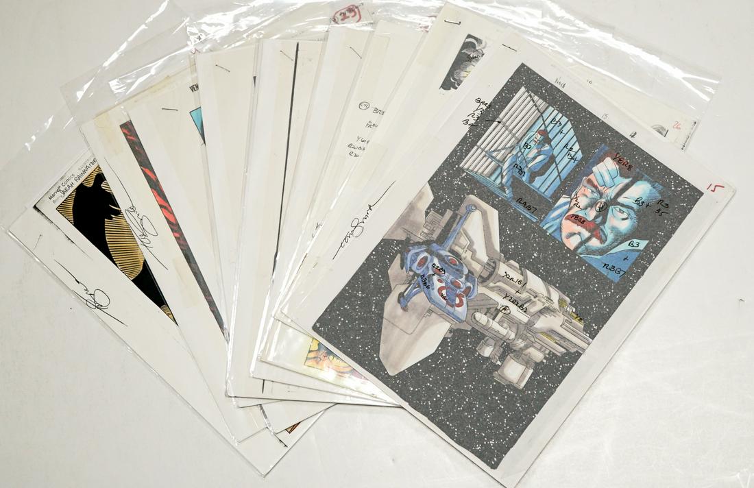Comic Book Art; Tom Smith Color Guides(10) SIGNED: Comic Book Art collection of ten Tom Smith SIGNED color guides. Measure 11 in. x 8.75 in. ea. Measure 11 in. x 8.75 in. ea. If lot is absent of a condition report a condition report may be requested v