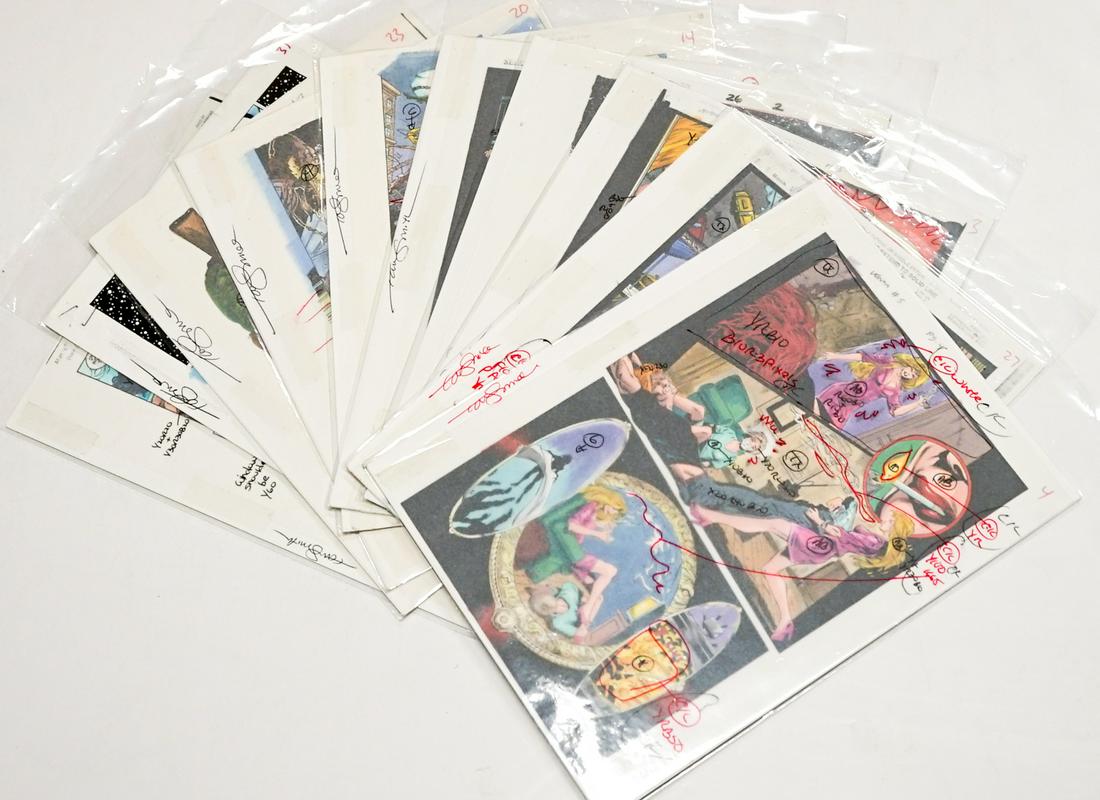 Comic Book Art, Tom Smith Color Guides(10) SIGNED: Comic Book Art collection of ten Tom Smith SIGNED color guides. Measure 11 in. x 8.75 in. ea. If lot is absent of a condition report a condition report may be requested via email. Condition report is 