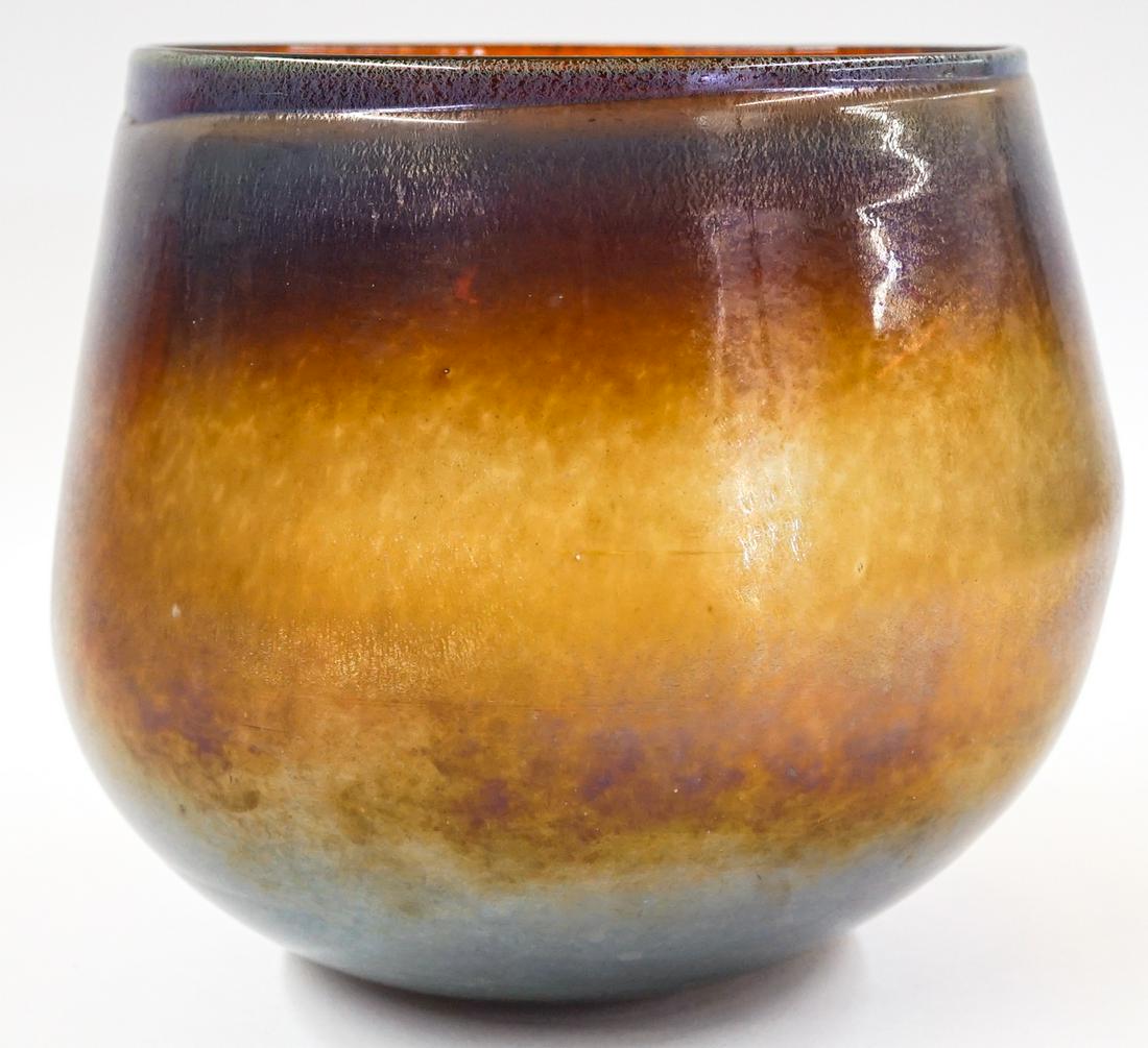 Mid-Century Large Art Glass Bowl: Mid-century large art glass bowl. Measures 9 in. wide with a total height of 8.25 in. No chips, cracks or repairs. Provenance: Tri-Cities, Washington private collection. If lot is absent of a conditio