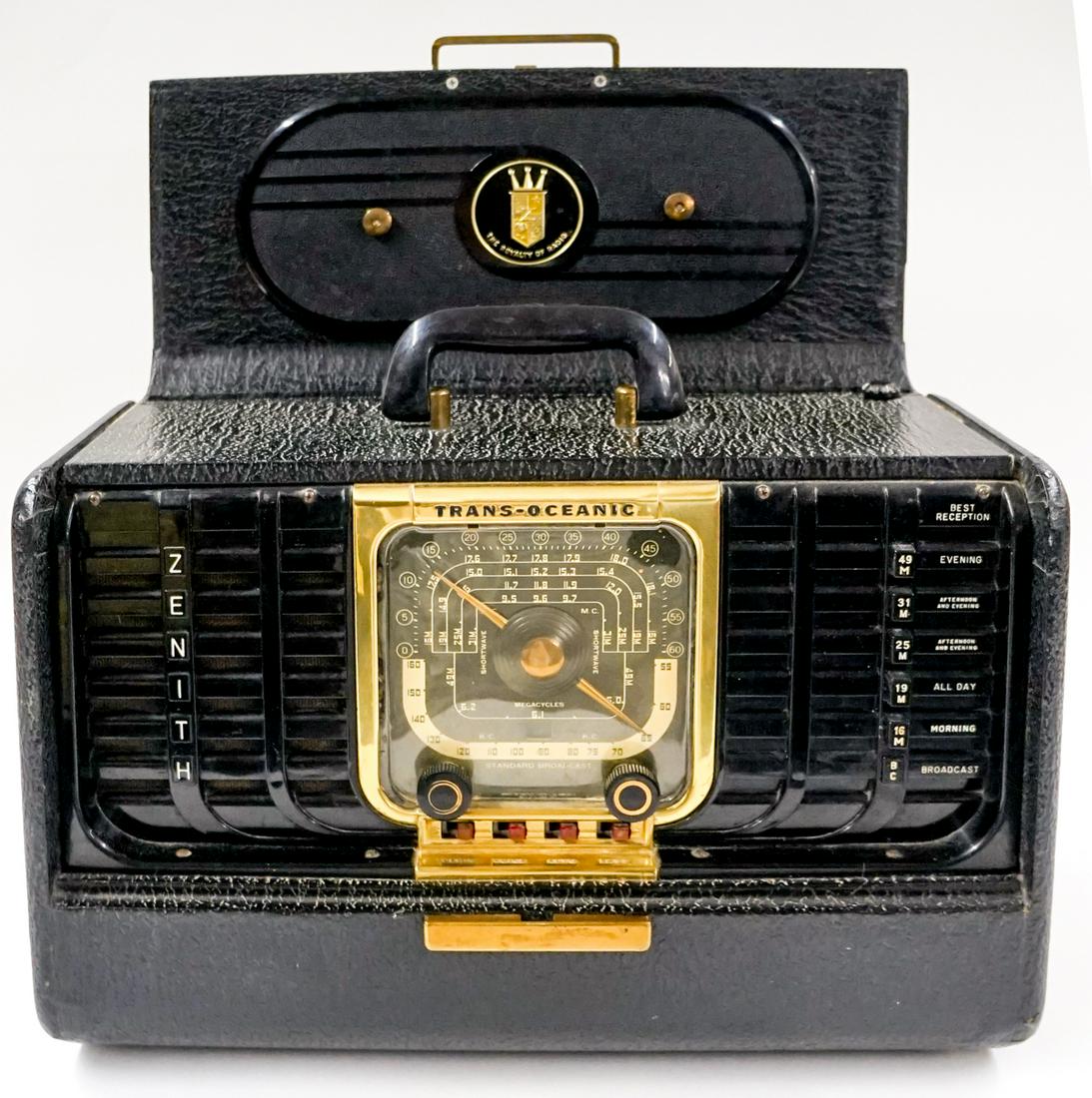 Zenith Trans-Oceanic Radio Working Order: Zenith Trans-Oceanic radio in working order. Measures 11-in. x 17-in. x 7-in. Provenance: Gatz Hjortsberg collection. If lot is absent of a condition report one may be requested via email. Condition r