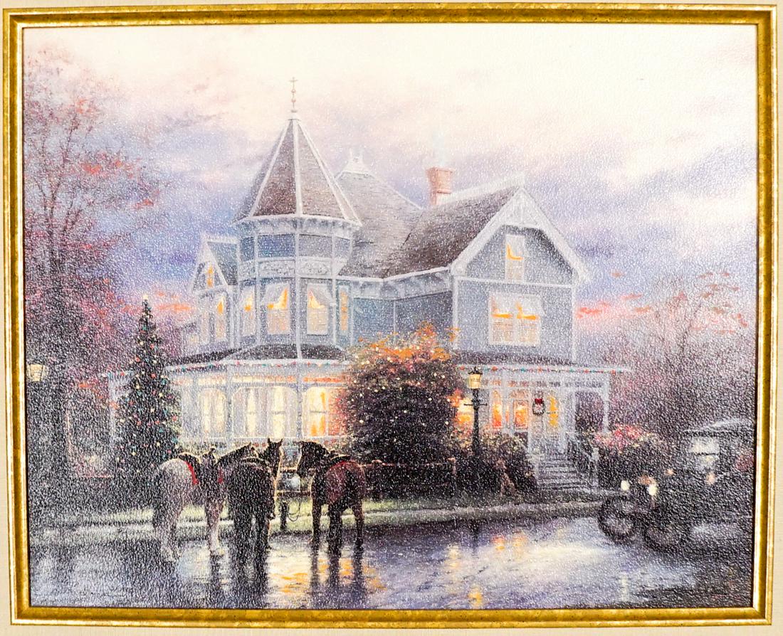 Thomas Kinkade Christmas Memories 286/860GP: Thomas Kinkade Christmas Memories Limited Edition Lithograph, Hand-Highlighted, number 286/860. Measures 16-in. x 20-in. image size and 26.5-in. x 30.5-in. framed. Excellent condition with COA.. If lo