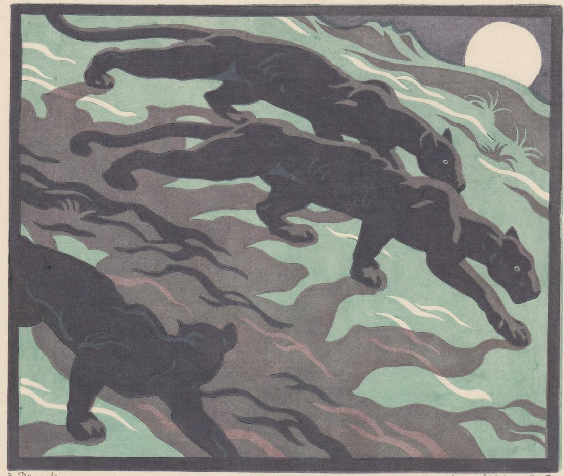 Norbertine Von Bresslern-Roth Color Woodcut: Norbertine Von Bresslern-Roth signed and numbered color woodcut [Phantom]. The Woodcut Society, Kansas City: 1934. Signed in pencil lower right. Numbered '3. Druck' in pencil lower left. Woodcut (imag