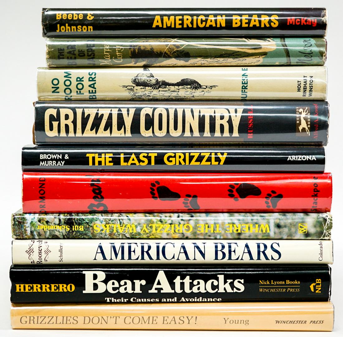 Bears and Grizzlies (10) Books: Collection of ten books of bears. Includes: 1) Grizzlies Don't Come Easy by Young. 1981. 2) The Bears of Jasper by Cory. 1946. 3) Where the Grizzly Walks by Schneider. 1977. ... and more. Group measur