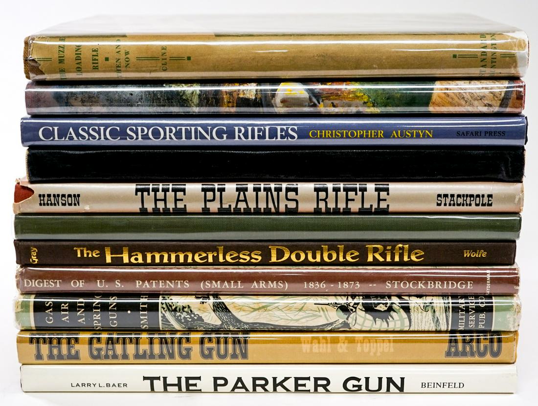 Firearms and Related (11) Books: Collection of (eleven) firearm and related books. Includes: 1) Spring field Shoulder Arms 1795-1865 by Claud E. Fuller. 1930. 2) The Hammerless Double Rifle by Alexander Gray. 1994. ... and more. Grou