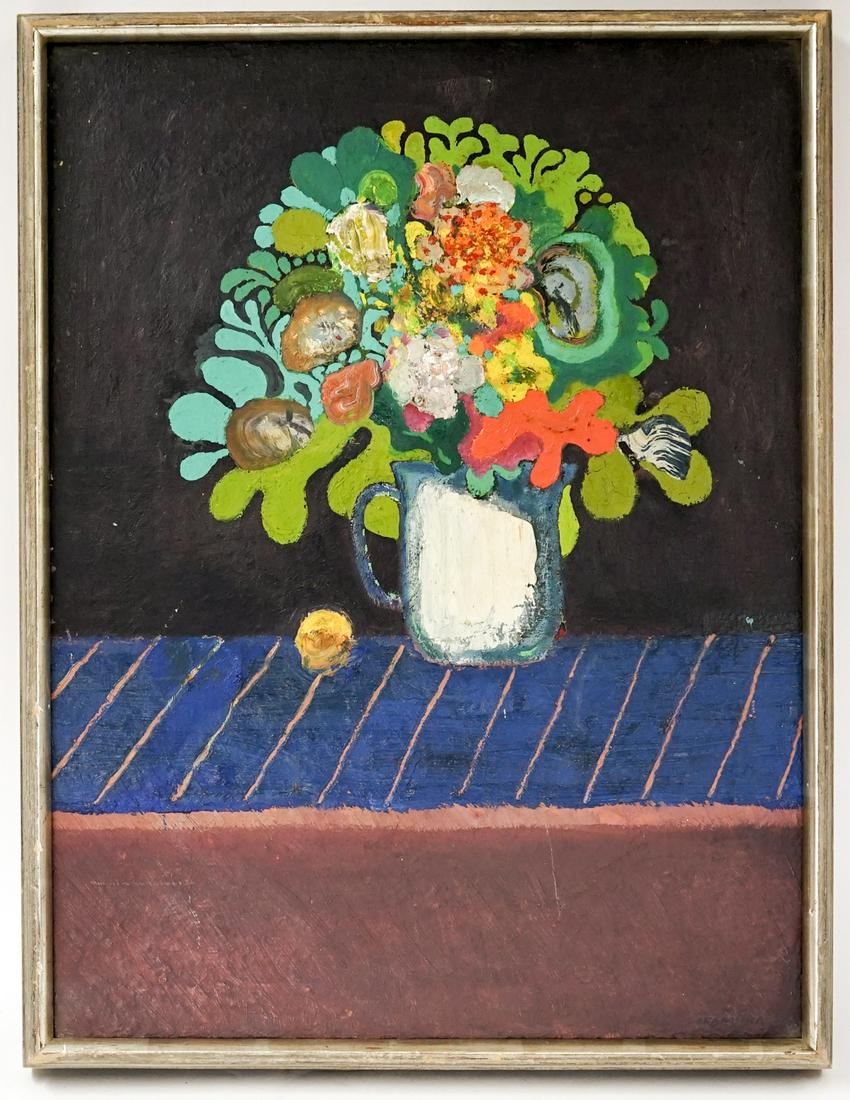 Arthur Okamura Oil on Canvas Framed: Arthur Okamura (American, 1932-2009) oil on canvas framed. Image measures 24 in. x 18.75 in. and the frame measures 25.5 in. x 18.5 in. x 2.125 in. If lot is absent of a condition report one may be re